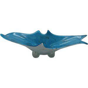Vtg Murano Style Centerpiece Fruit Bowl Art Glass‎ Aqua Ocean Wave Water Lrg 22"